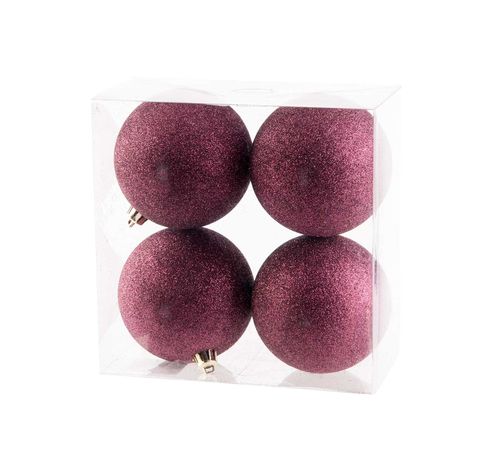 Kerstbal Set4 Glitter Aubergine D10cm Ku Nststof  Cosy @ Home