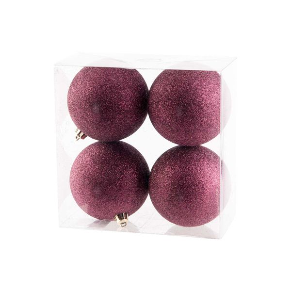 Kerstbal Set4 Glitter Aubergine D10cm Ku Nststof 