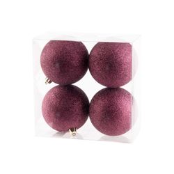 Kerstbal Set4 Glitter Aubergine D10cm Ku Nststof 