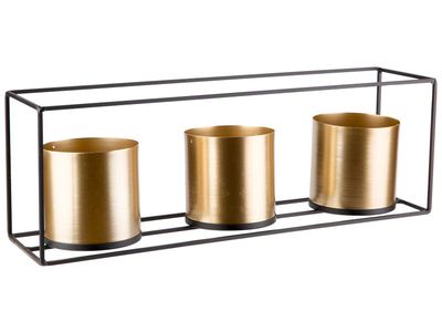 Houder 3x Gold Pot D10 X H10cm Zwart 48x 11xh16cm Rechthoek Metaal