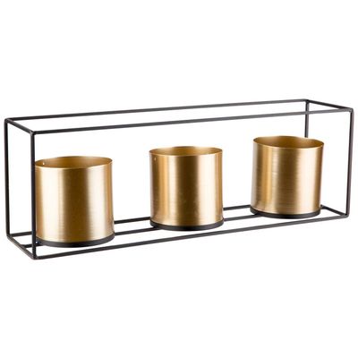 Houder 3x Gold Pot D10 X H10cm Zwart 48x 11xh16cm Rechthoek Metaal  Cosy @ Home