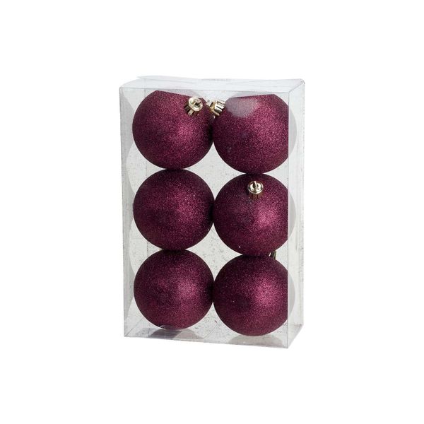 Kerstbal Set6 Glitter Aubergine D8cm Kun Ststof 