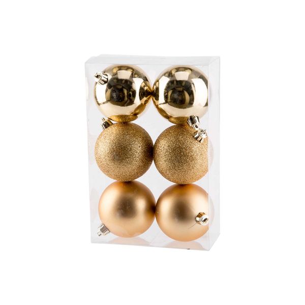 Kerstbal Set6 Mix Goud D8cm Kunststof  