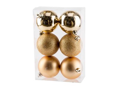 Kerstbal Set6 Mix Goud D8cm Kunststof 