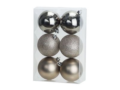 Kerstbal Set6 Mix Champagne D8cm Kunstst Of