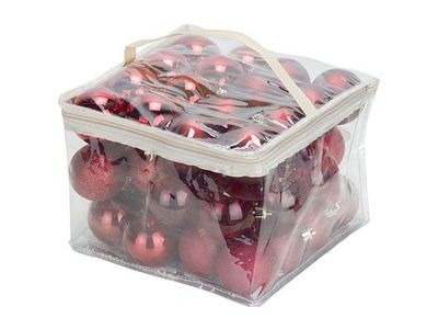 Kerstbal Set48 Mix Donkerrood D6cm Kunst Stof