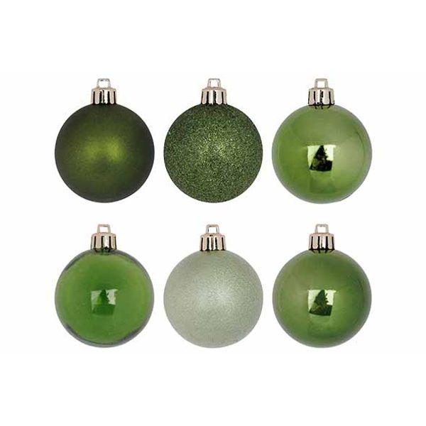 Kerstbal Set48 Mix Groen D6cm Kunststof  