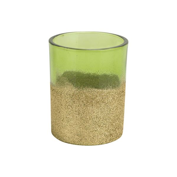 Theelichthouder Glitter Groen 8x8xh10cm Glas 