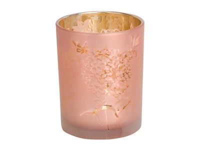 Theelichthouder Lichtroze 10x10xh12,5cm Cilindrisch Glas