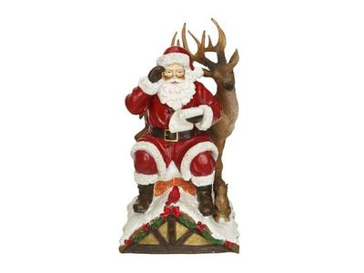 Kerstman With Deer On Roof Rood 16x17xh2 8cm Resin