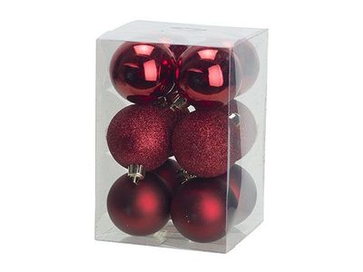 Kerstbal Set12 Mix Donkerrood D6cm Kunst Stof