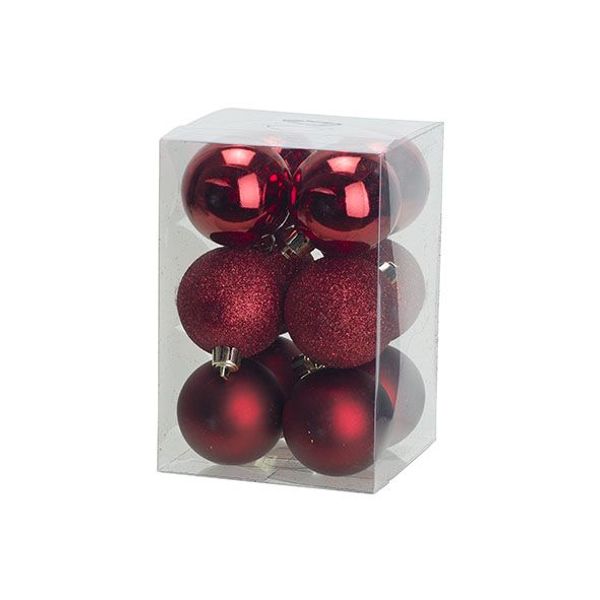 Kerstbal Set12 Mix Donkerrood D6cm Kunst Stof 