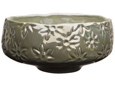 Schaal Flowers Lustre Finish Grijsgroen 21x21xh10cm Rond Aardewerk
