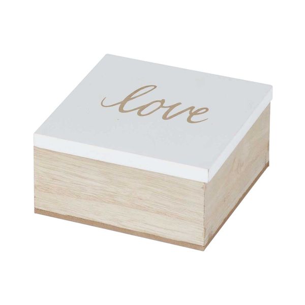 Doos Love White Natuur 10x10xh5cm Hout  