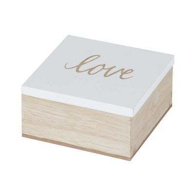 Doos Love White Natuur 10x10xh5cm Hout   Cosy @ Home