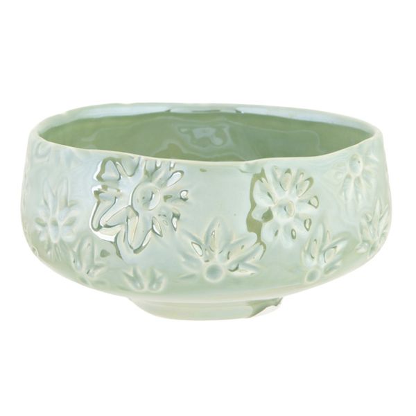 Schaal Flowers Lustre Finish Grijsgroen 16x16xh8cm Rond Aardewerk 