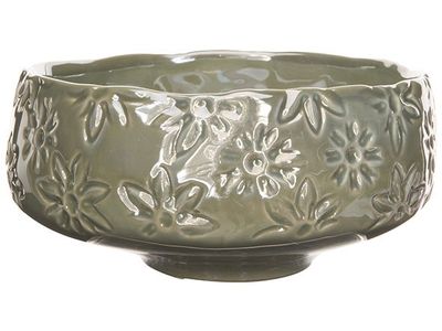 Schaal Flowers Lustre Finish Grijsgroen 16x16xh8cm Rond Aardewerk
