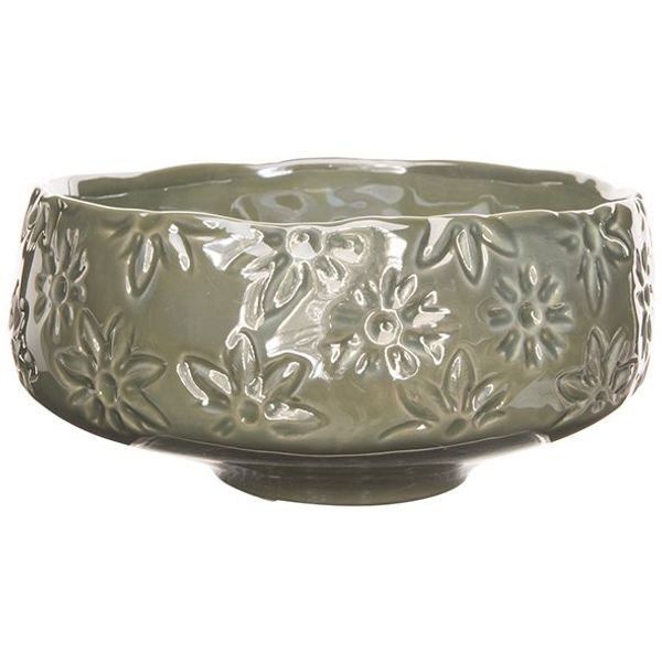 Schaal Flowers Lustre Finish Grijsgroen 16x16xh8cm Rond Aardewerk 