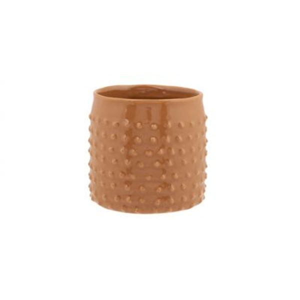 Bloempot Glazed Embossed Dots Camel 13,5 X13,5xh12,5cm Cilindrisch Aardewerk 