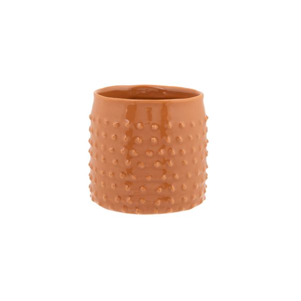 Bloempot Glazed Embossed Dots Camel 13,5 X13,5xh12,5cm Cilindrisch Aardewerk 