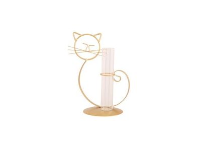 Porte Cat 1x Glass Tube Dore 14x10,5xh21 ,5cm Metal-verre