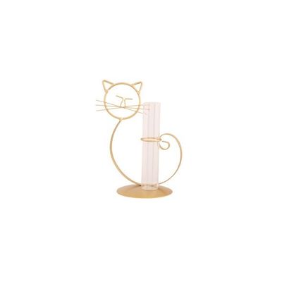 Porte Cat 1x Glass Tube Dore 14x10,5xh21 ,5cm Metal-verre  Cosy @ Home