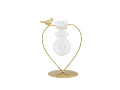 Porte Bird 1x Glass Vase Dore 14x10,5xh1 8cm Coeur Metal-verre