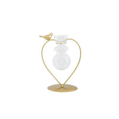 Porte Bird 1x Glass Vase Dore 14x10,5xh1 8cm Coeur Metal-verre  Cosy @ Home