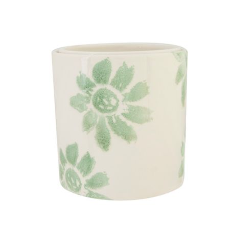 Cachepot Flower Print Vert 13x13xh13cm C Ylindrique Gres  Cosy @ Home