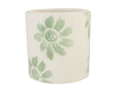 Bloempot Flower Print Groen 13x13xh13cm Cilindrisch Aardewerk