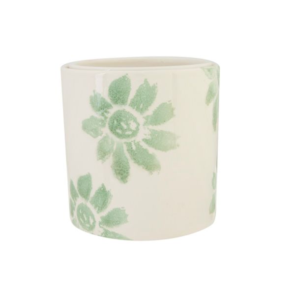 Cosy @ Home Bloempot Flower Print Groen 15x15xh15cm Cilindrisch Aardewerk