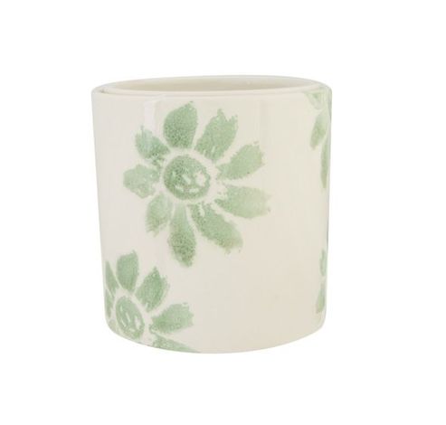 Cachepot Flower Print Vert 15x15xh15cm C Ylindrique Gres  Cosy @ Home