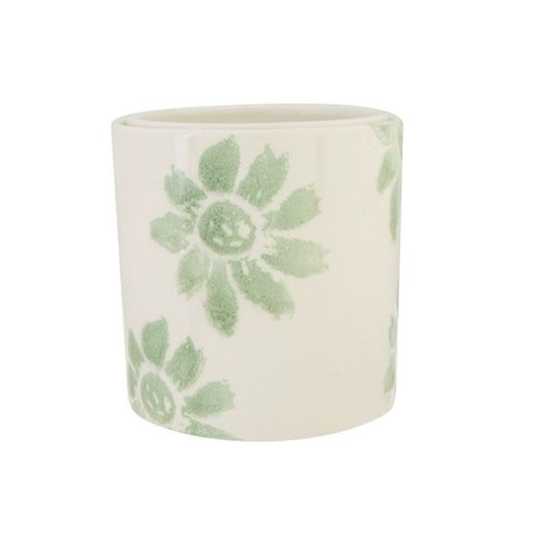 Cosy @ Home Bloempot Flower Print Groen 15x15xh15cm Cilindrisch Aardewerk