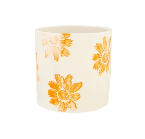 Cachepot Flower Print Orange 13x13xh13cm  Cylindrique Gres  Cosy @ Home