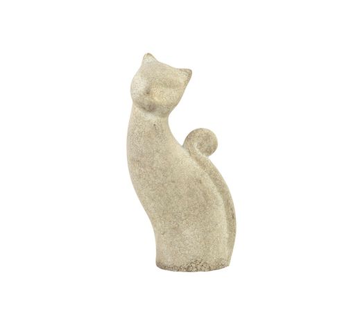 Chat Statue Sitting Grained Beige 12x12x H25cm Gres  Cosy @ Home