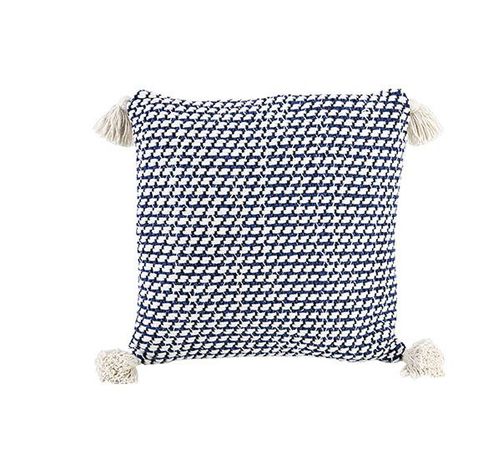 Kussen Tassel Blauw 45x45xh10cm Katoen   Cosy @ Home