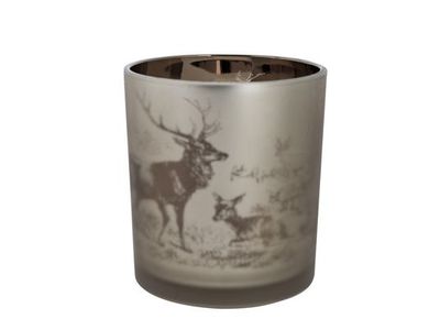 Theelichthouder Winter Bruin 10x10xh12cm  Glas