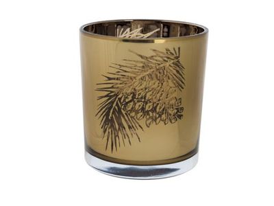 Theelichthouder Palm Goud 7x7xh8cm Glas 