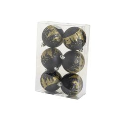 Cosy @ Home Boule Noel Set6 Trees Gold Glitter Noir D8cm Plastic 