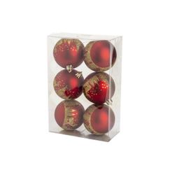 Kerstbal Set6 Trees Gold Glitter Rood D8 Cm Kunststof 