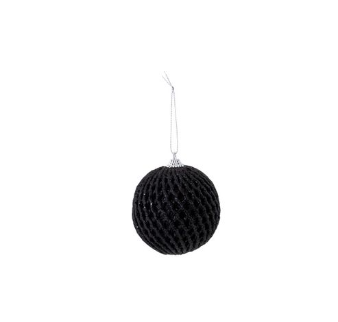 Boule Noel Wafeled Glitter Noir D8cm Foa M  Cosy @ Home