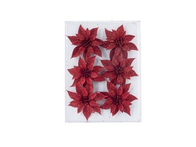 Kerstroos Set6 Glitter Rood D8 0x0xh0cm Kunststof