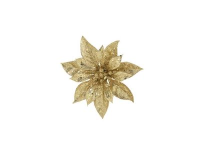 Kerstroos Clip Glitter Goud D15cm Kunsts Tof