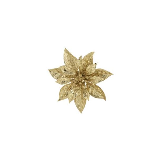 Kerstroos Clip Glitter Goud D15cm Kunsts Tof 