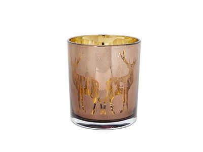 Theelichthouder Deer Mirror Cognac 7x7xh 8cm Glas