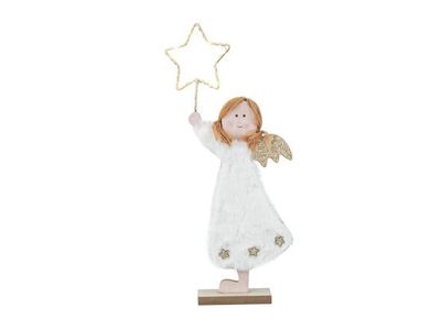 Engel Led Star Wit 13x4xh30cm Hout Excl 2 Cr2032 Batt