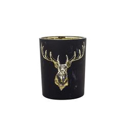 Theelichthouder Deerhead Gold Matt Zwart  7,1x7xh8cm Rond Glas 