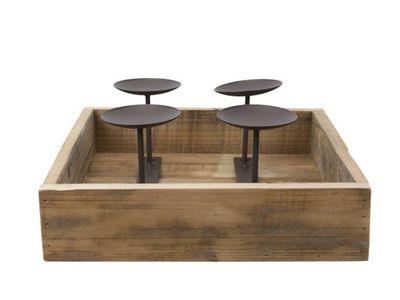 Porte Bougies X4 Wooden Plate Naturel 25 X25xh10cm Bois