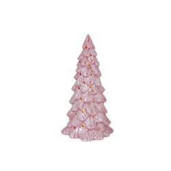 Cosy @ Home Kerstboom  Led Incl. 2xlr44 Battery Roze  8x8xh15,8cm Aardewerk 