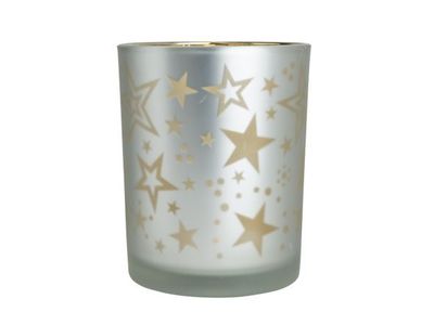 Theelichthouder Stars Frosted Goud 10x10 Xh13cm Glas